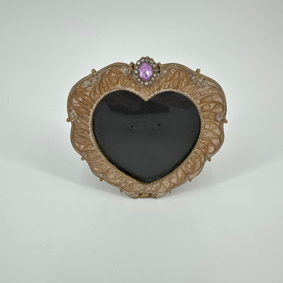 Other - Ornate Heart Shaped Marbled Enamel Picture Frame Purple Rhinestone Gold Tone